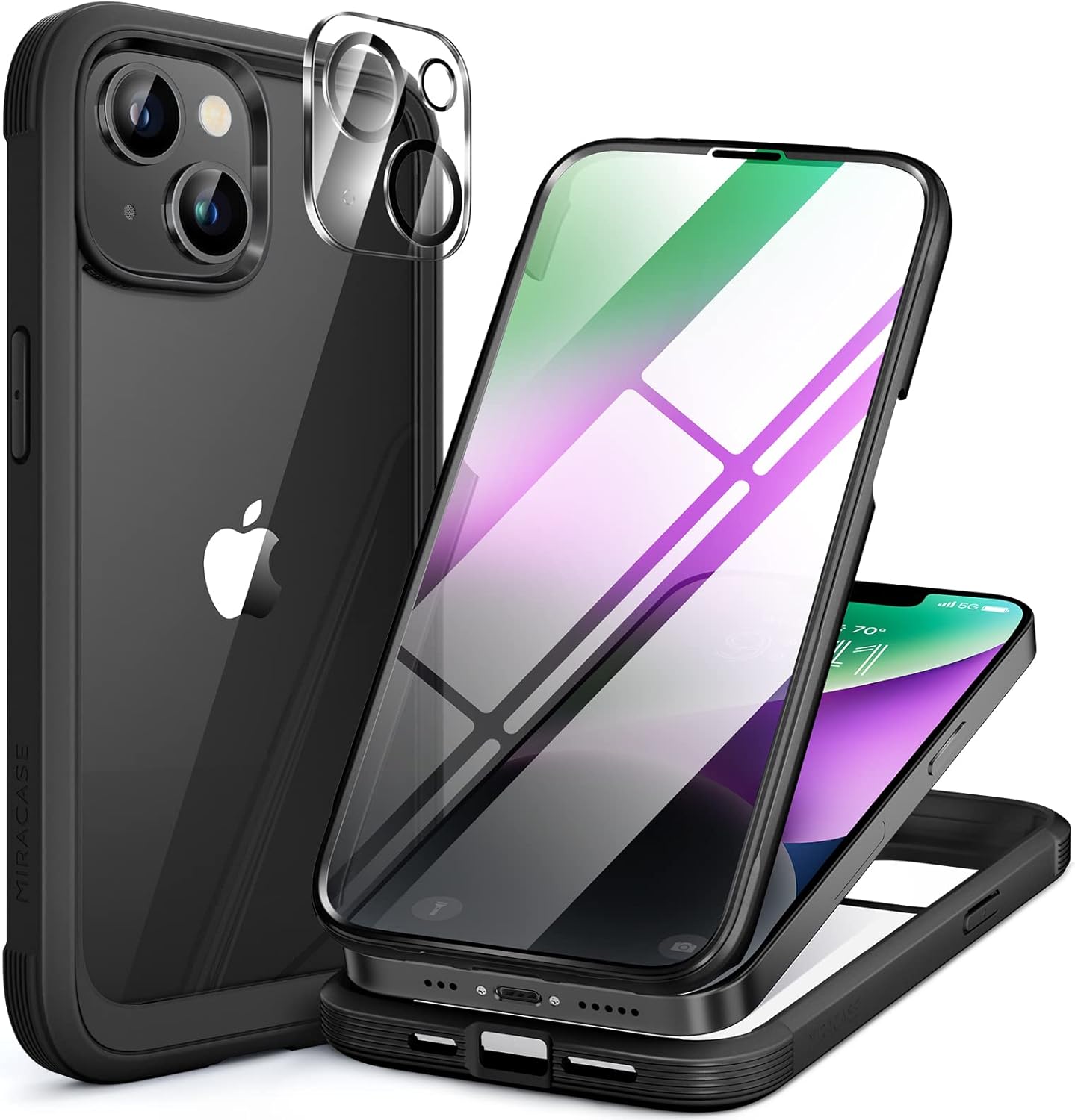 iPhone14用 9H強化ガラス全身バンパーケース ブラック 360°保護 ワイヤレス充電対応