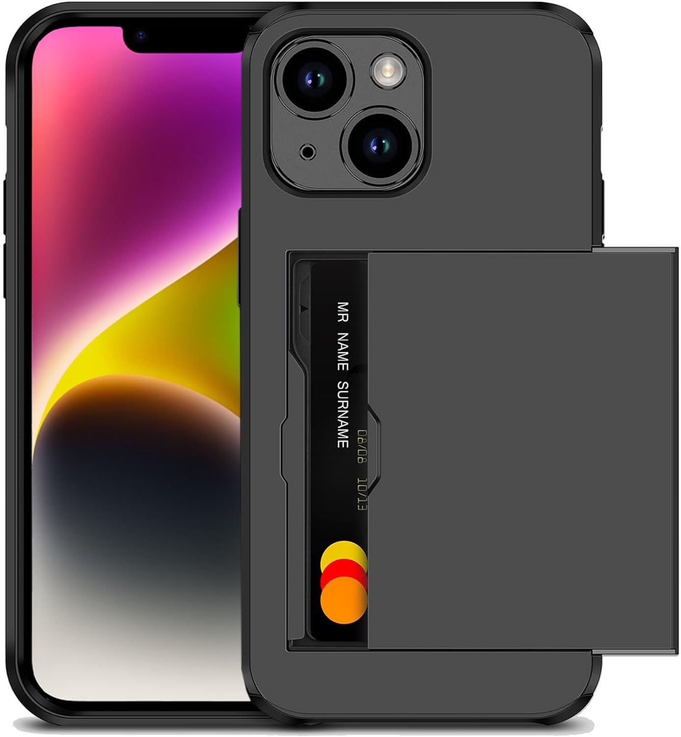 iPhone14用耐衝撃手帳型ケース｜カード収納2枚｜ブラック