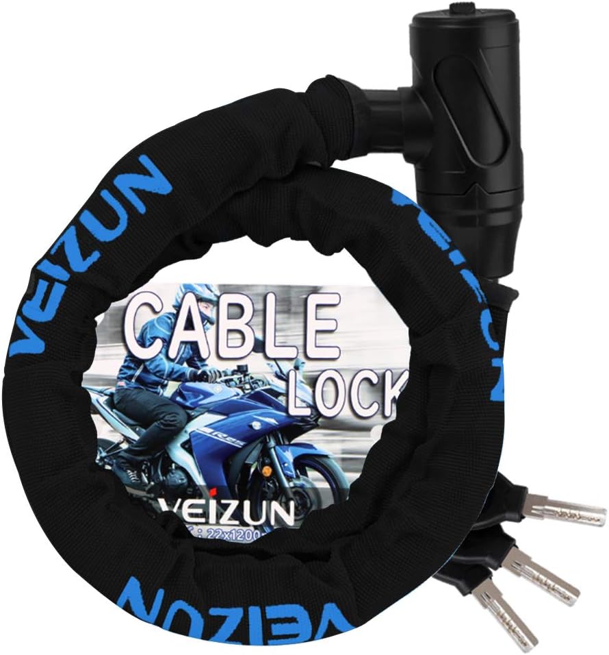 自転車用頑丈ワイヤーロック 盗難防止 直径22mm×1200mm ブラック