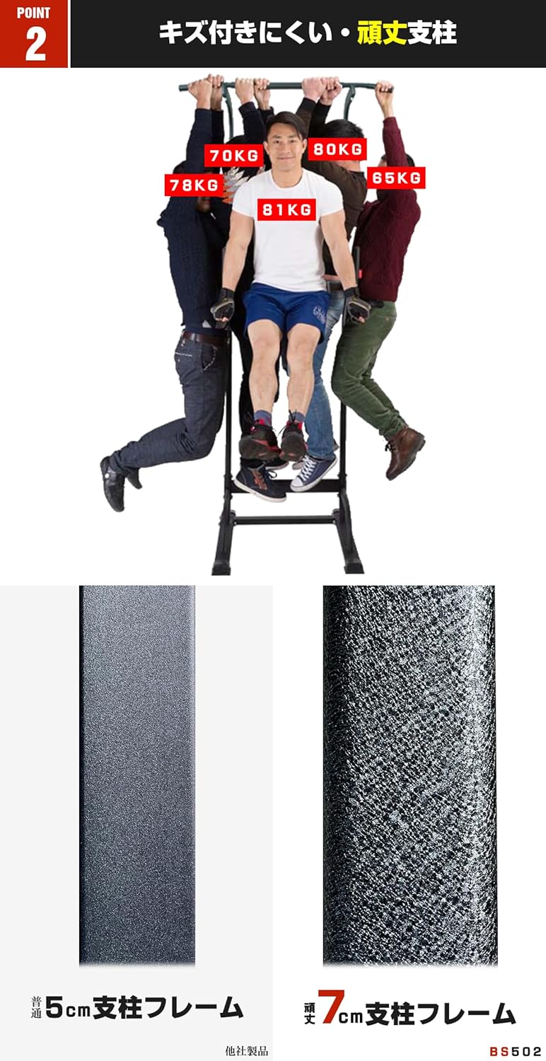 ぶら下がり健康器 懸垂バー 220cm 高さ・150kg 耐荷重 マルチジム 筋トレ器具 ホワイト ブラック