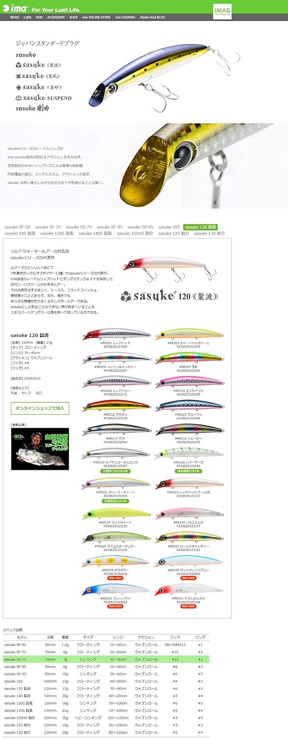 サスケミノー メバル・シーバス釣り用 6種セット