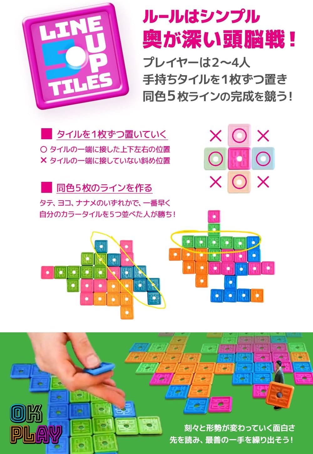 旅行やキャンプに最適な！簡単ルールの五目並べボードゲーム 2～4人用 日本語版