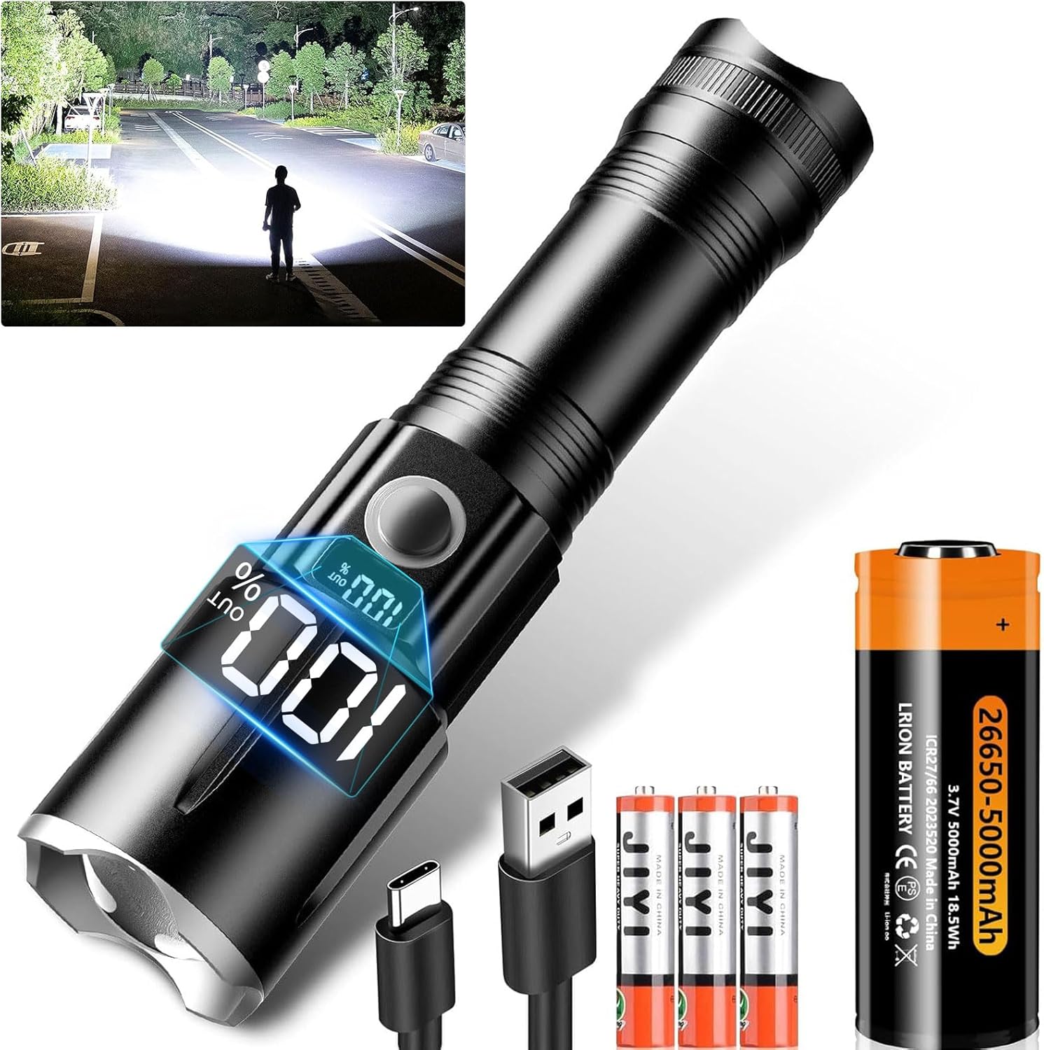 USB充電式 軍用懐中電灯【2000000ルーメン・IPX6防水・記憶機能】