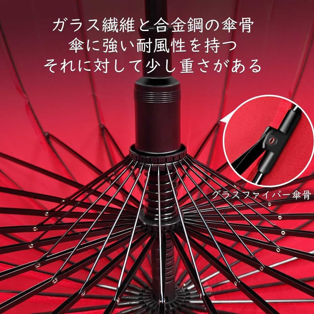 梅雨対策 メンズ用大判ジャンプ傘 24本骨 強風対応 革製手元 超撥水 86cm