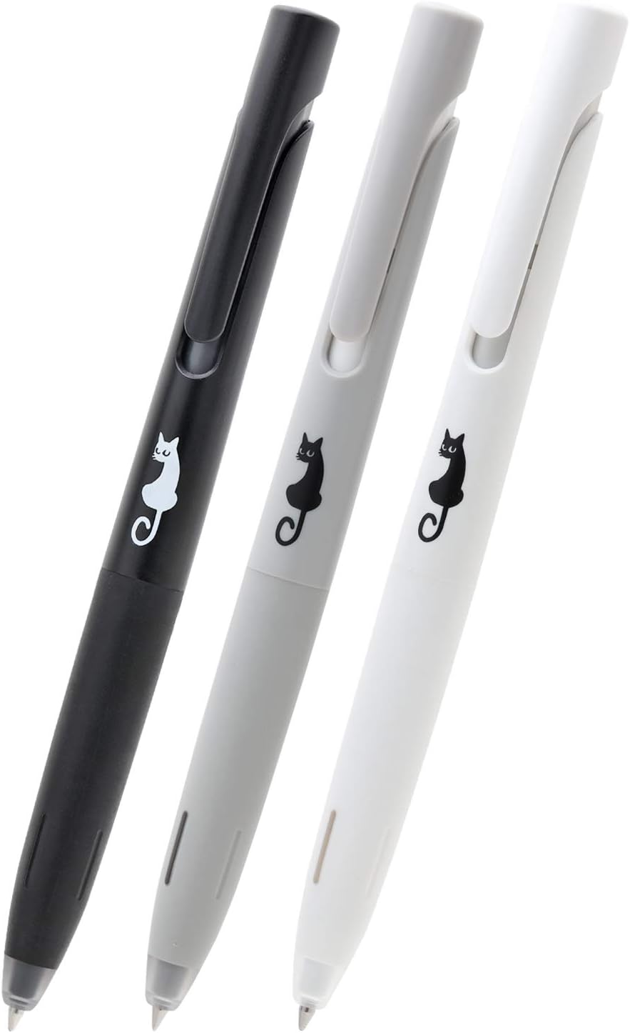 猫モチーフのゼブラ油性ボールペンブレン0.5mmモノトーン軸3本セット