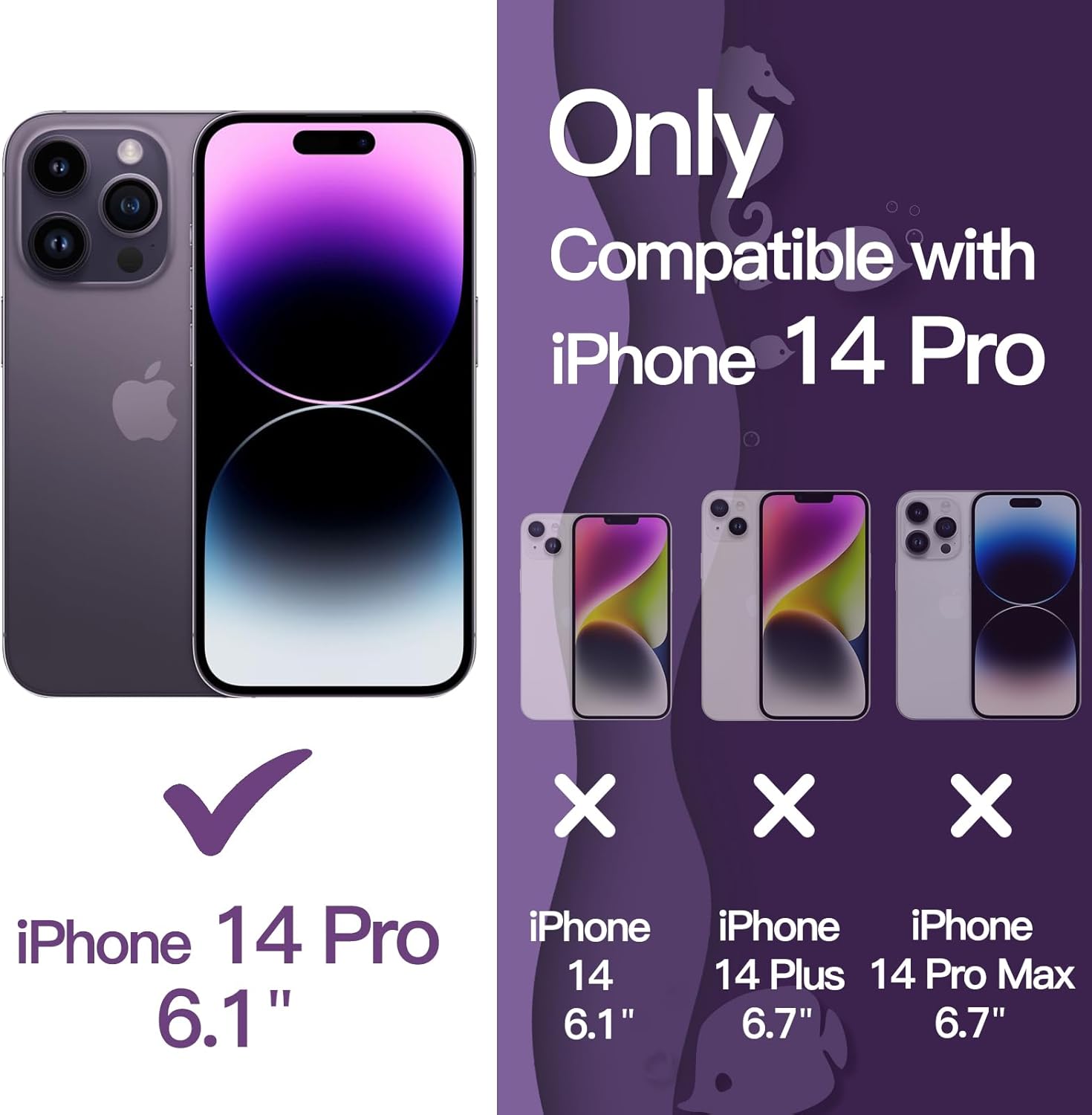 iPhone 14 Pro用 波状フレーム耐衝撃ケース 女性向けクリアハードPC (ディープパープル)