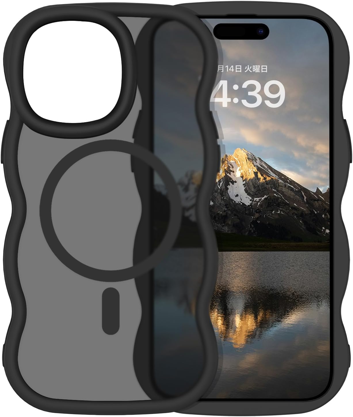 iPhone 14 Pro ケース MagSafe対応 半透明 バンパー 耐衝撃 ワイヤレス充電 韓国風 カバー（ブラック）