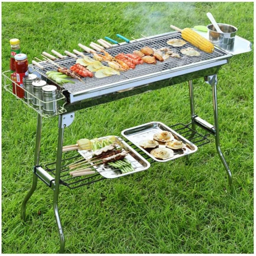 大型軽量アウトドアバーベキューコンロ 73cm焼き網2枚付き 調味料ラック付き