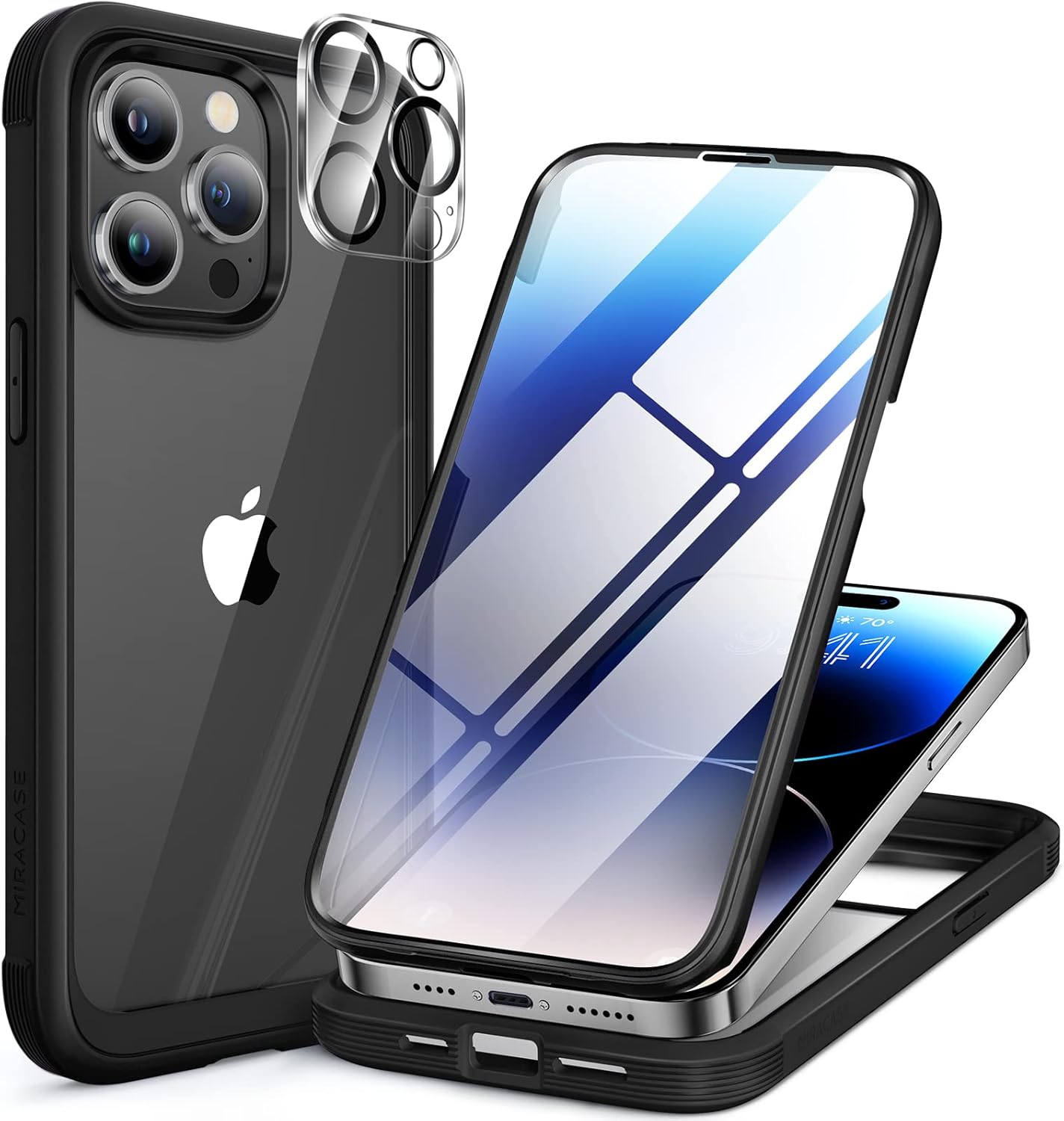 iPhone 14 Pro 用 360°保護バンパーケース 9H強化ガラス 黒