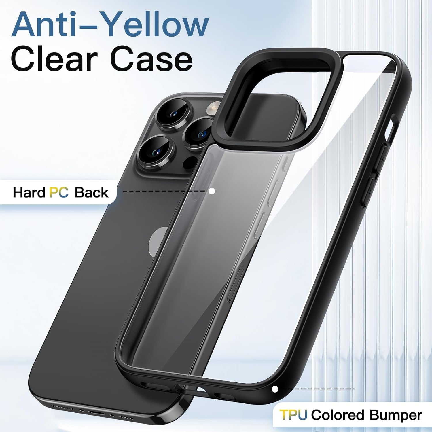 iPhone 14 Pro用 耐衝撃ケース マットTPUフレーム クリアバック (スペースブラック)