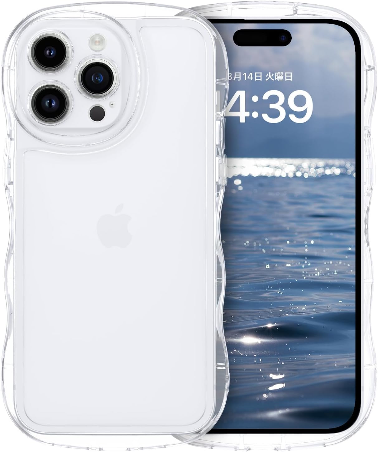 iPhone14Pro用クリアウェーブTPUケース - 超軽量・薄型・耐衝撃・ストラップホール付き