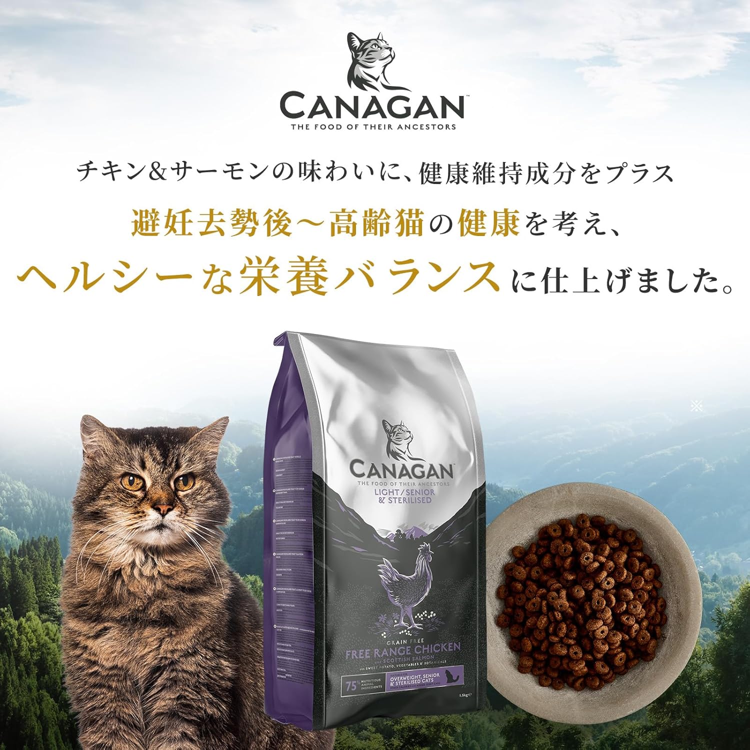 ライト・シニア猫用グレインフリーキャットフード チキン&サーモン (1.5kg)
