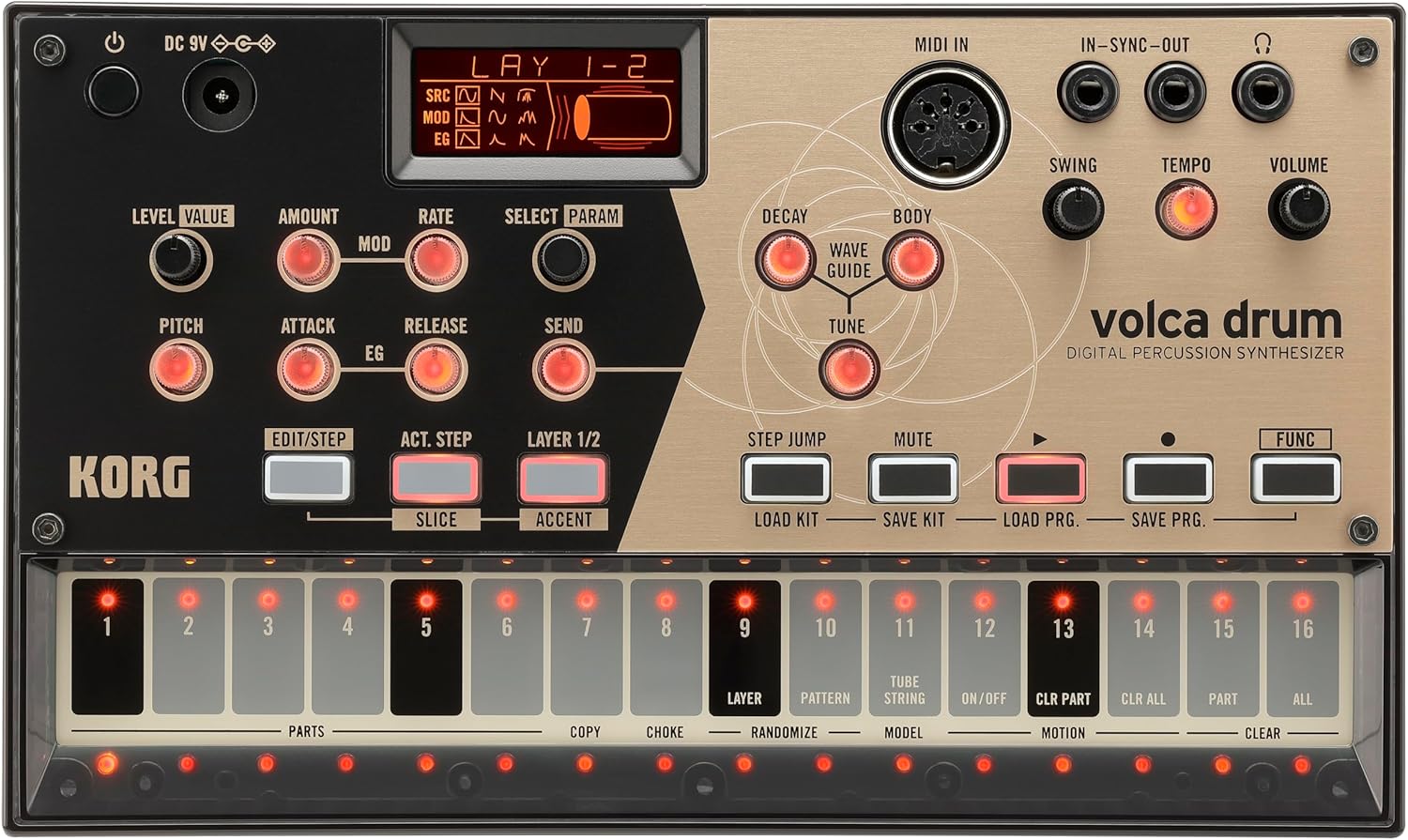 コンパクトなデジタルパーカッションシンセサイザー volca drum - スピーカー内蔵・ヘッドフォン対応