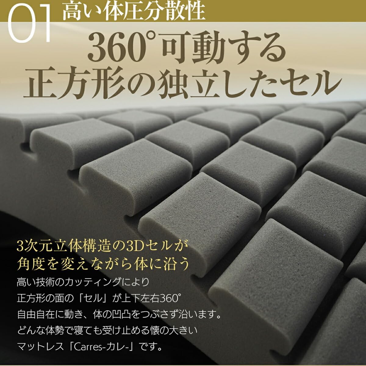 高反発三つ折りマットレス 幅70cm 厚さ10cm ライトグレー 体圧分散 収納便利