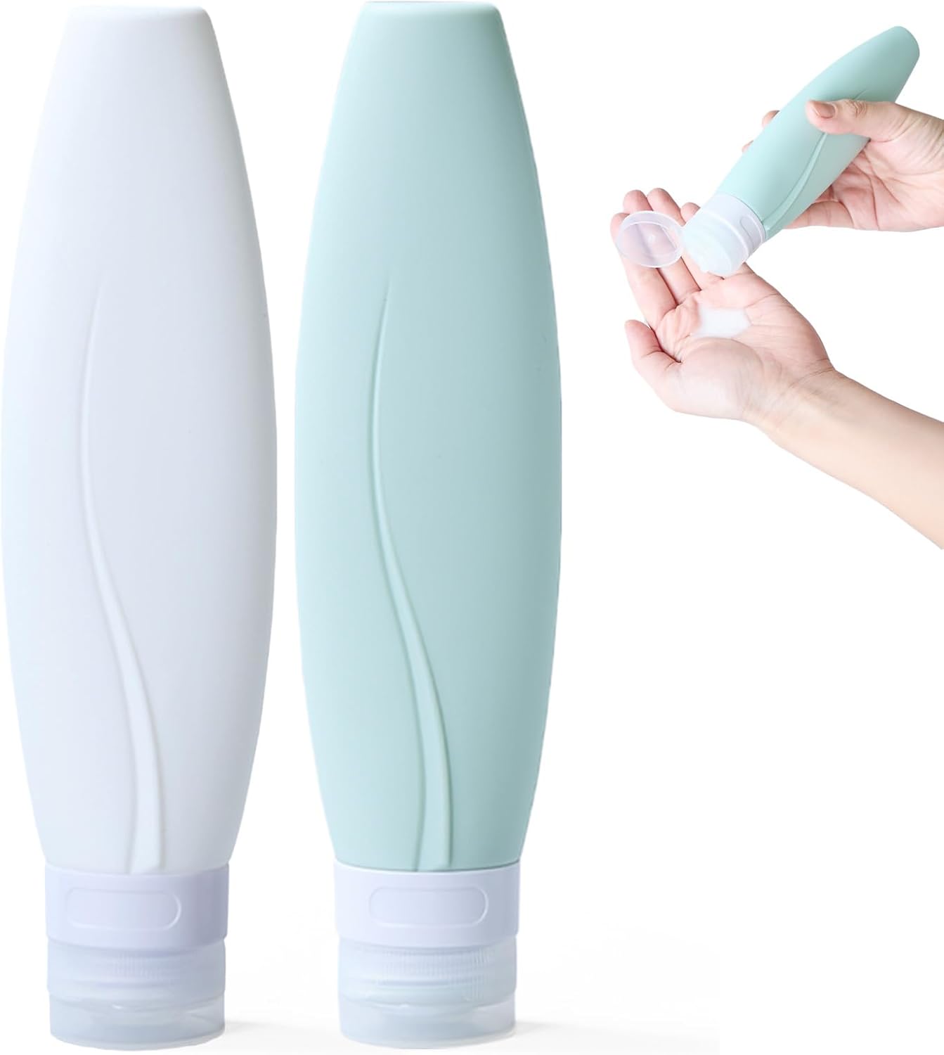 詰め替え可能なシャンプーボトル 旅行用フリップトップ 150ml ホワイト×グリーン