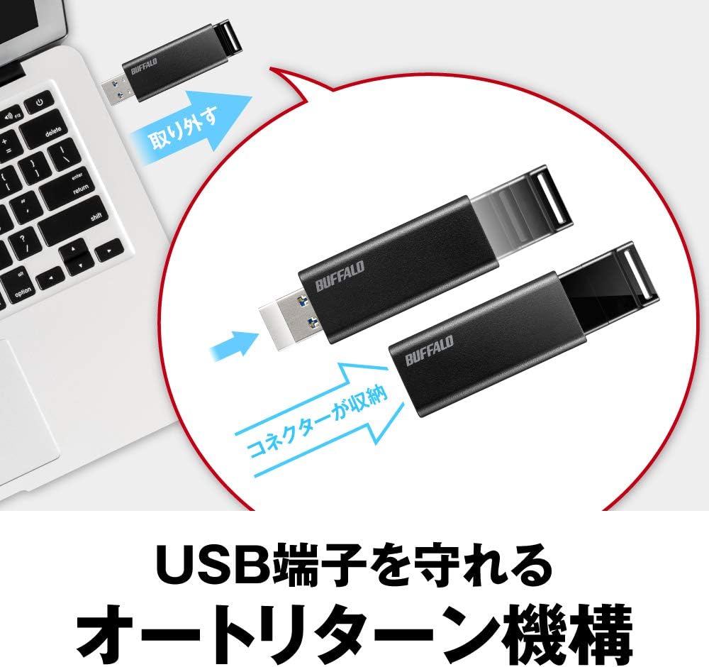 バッファロー USBメモリ 128GB スライド式 USB3.2対応 RUF3-KS128GA-B/N