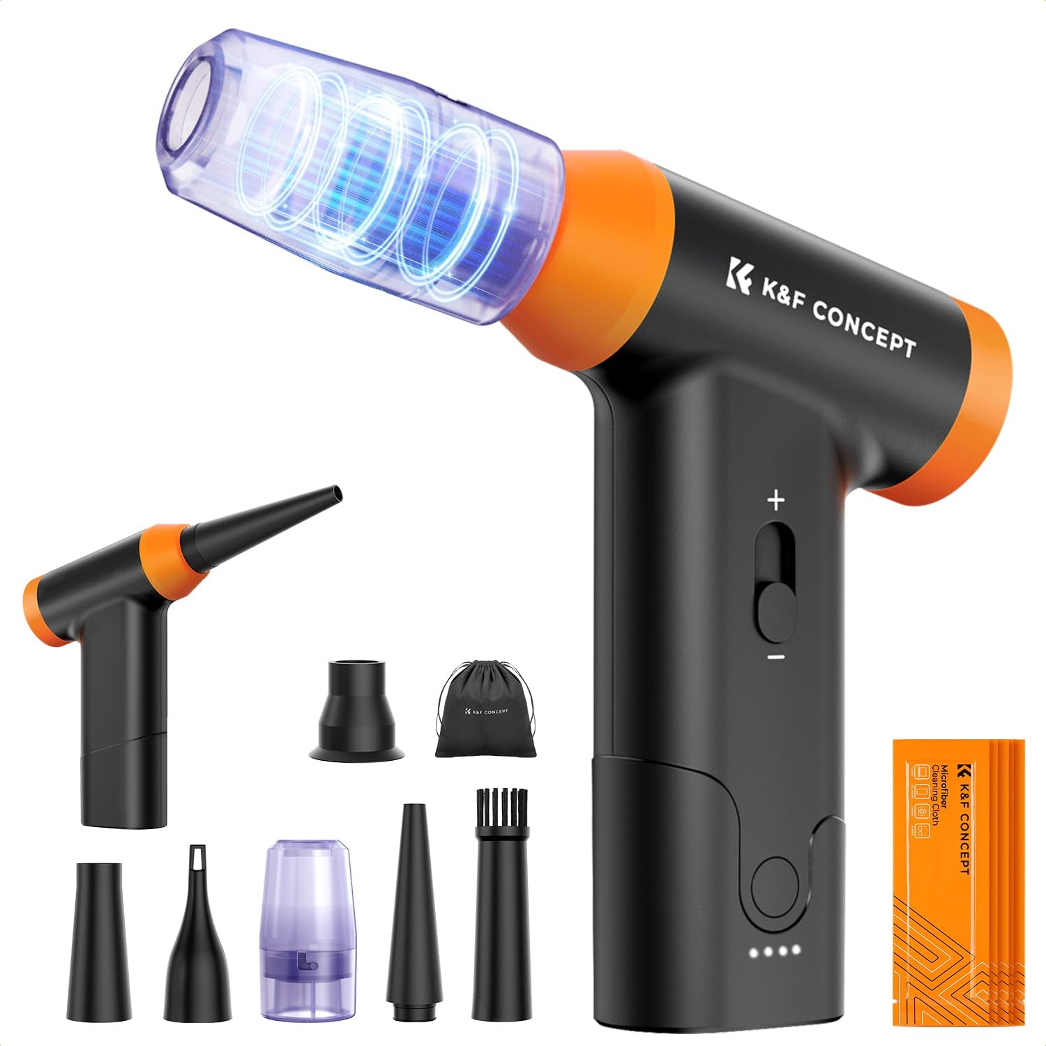 K&F Concept 電動エアダスターブロワー USB-C充電式 150000RPM 6種類ノズル付 大容量バッテリー PC/カメラ/車内掃除用