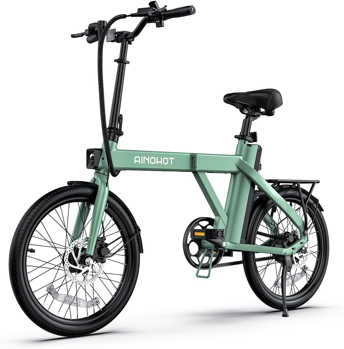 通勤・通学用 折りたたみ電動アシスト自転車 20インチ 最大走行距離100km 軽量20.5kg グリーン [モデル名：amoru P20]