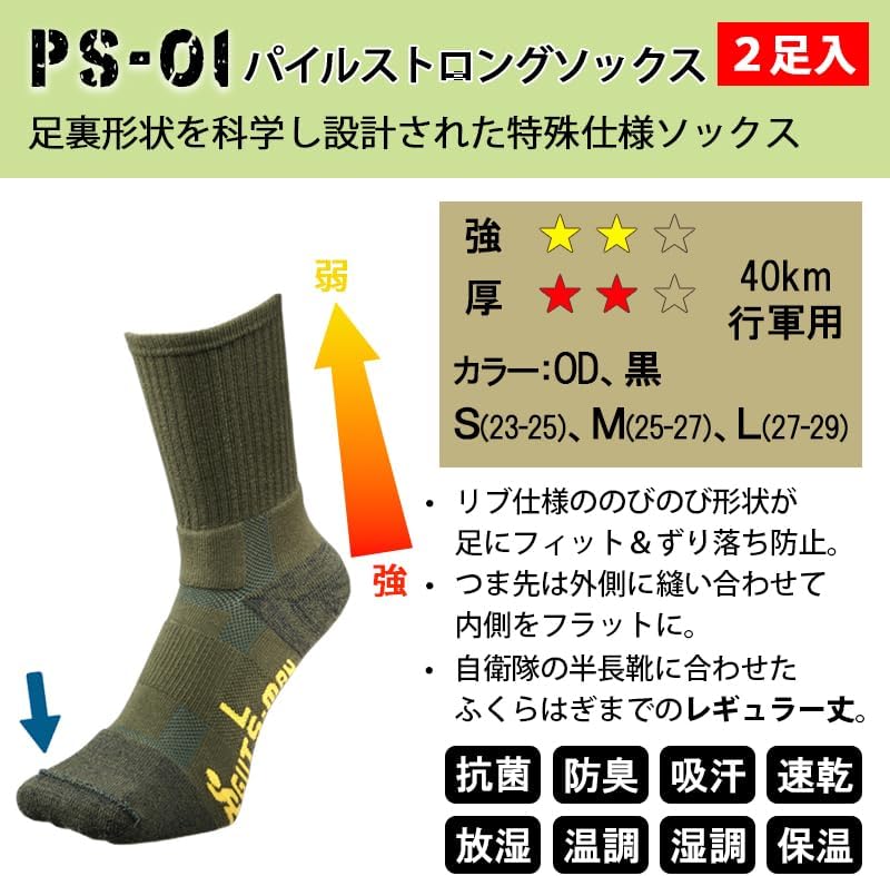 父の日ギフト パイルストロングソックス 2足組 (PS-01) 40㎞行軍・演習用 登山用靴下
