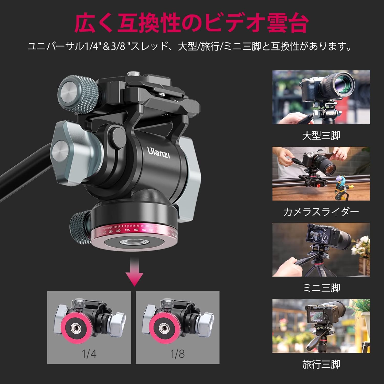 小型カメラ用フルード雲台 360°回転アルミ製 耐荷重10kg U-190