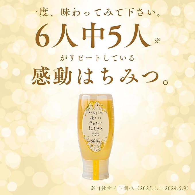 ハンガリー産アカシアはちみつ100％使用 低GI 生はちみつ チューブボトル 500g