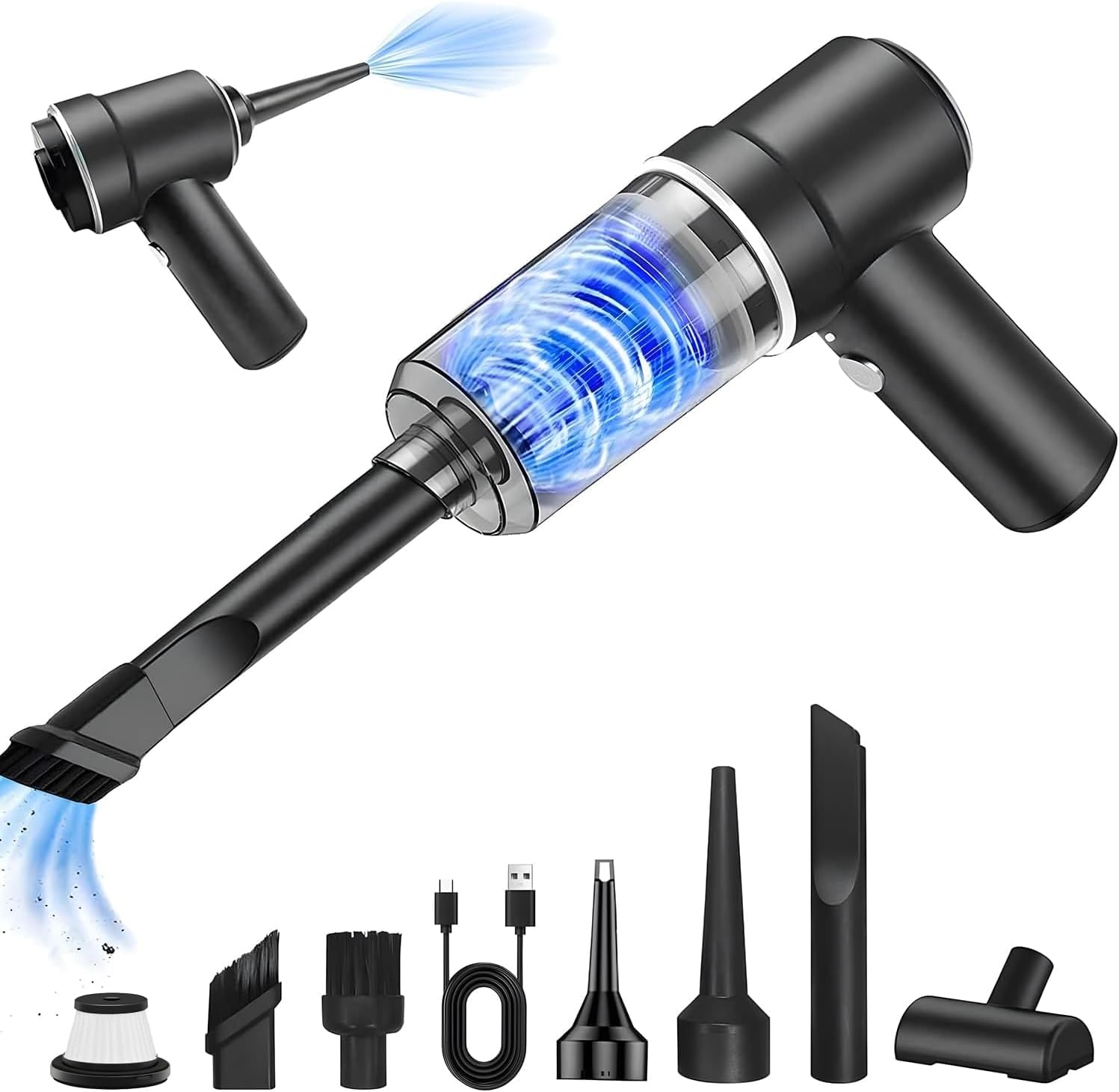 2025年モデル ハンディクリーナー 車用コードレス掃除機 25000PA乾湿両用 パワフル吸引力 LED照明付き