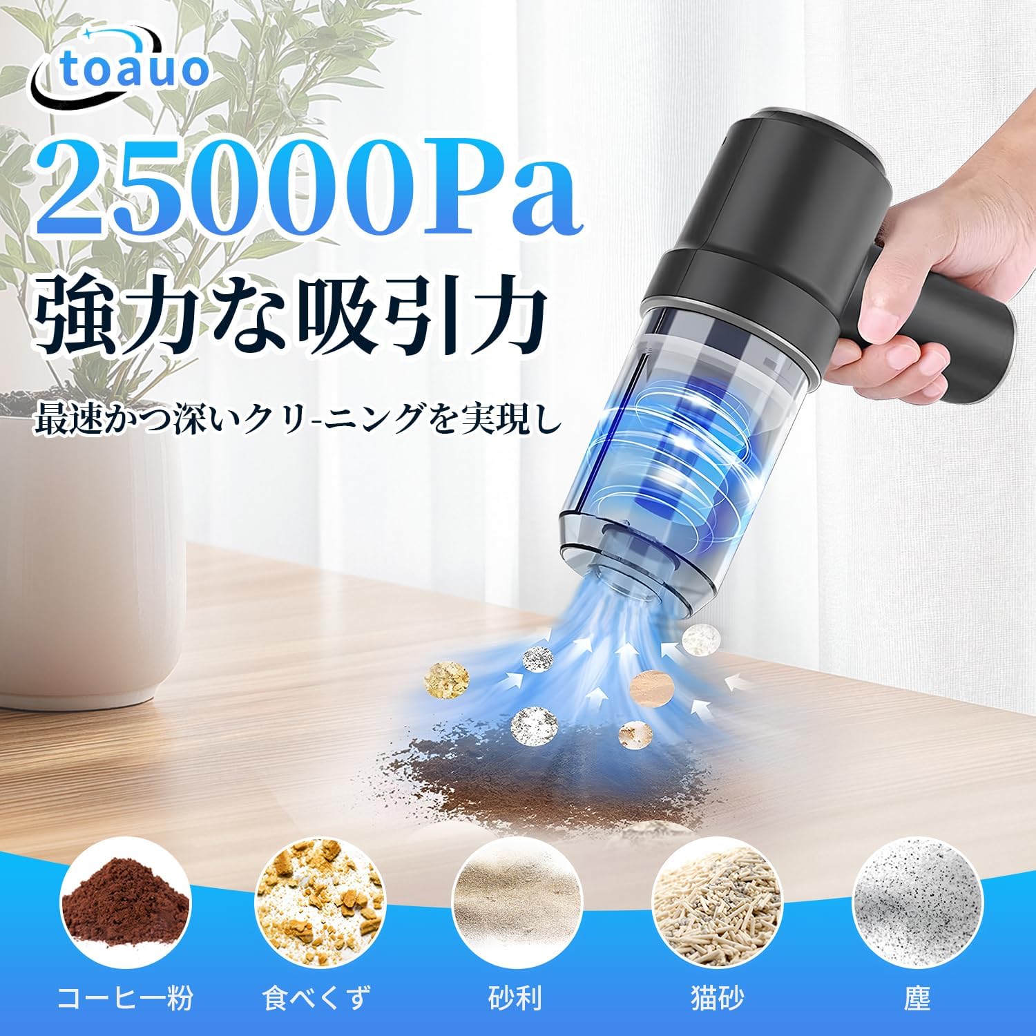 2025年モデル ハンディクリーナー 車用コードレス掃除機 25000PA乾湿両用 パワフル吸引力 LED照明付き