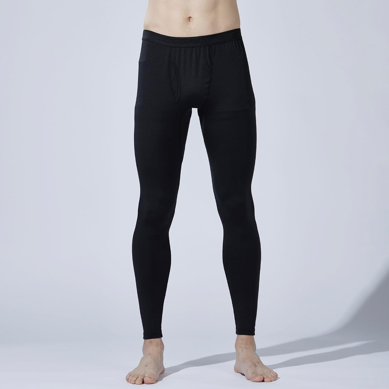 夏用メンズコンプレッションインナー ロングパンツ 前開きタイプ 吸汗速乾 UVカット 消臭 ブラック Mサイズ
