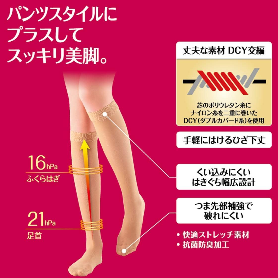 美脚効果 着圧ショートストッキング M-L ピュアベージュ ひざ下用