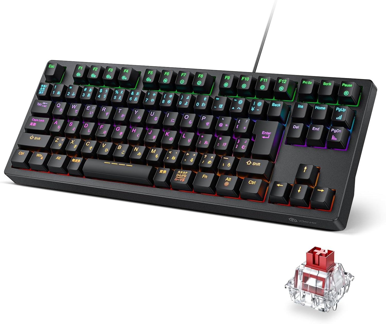ゲーミングキーボード テンキーレス 赤軸 メカニカル 日本語配列 有線 91キー バックライト付き 80%サイズ G06 (ブラック)