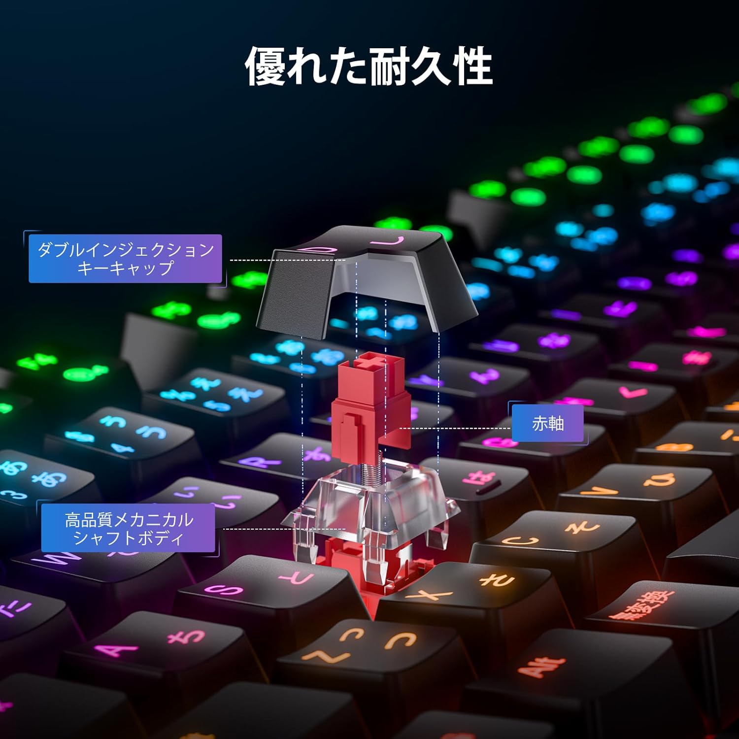 ゲーミングキーボード テンキーレス 赤軸 メカニカル 日本語配列 有線 91キー バックライト付き 80%サイズ G06 (ブラック)