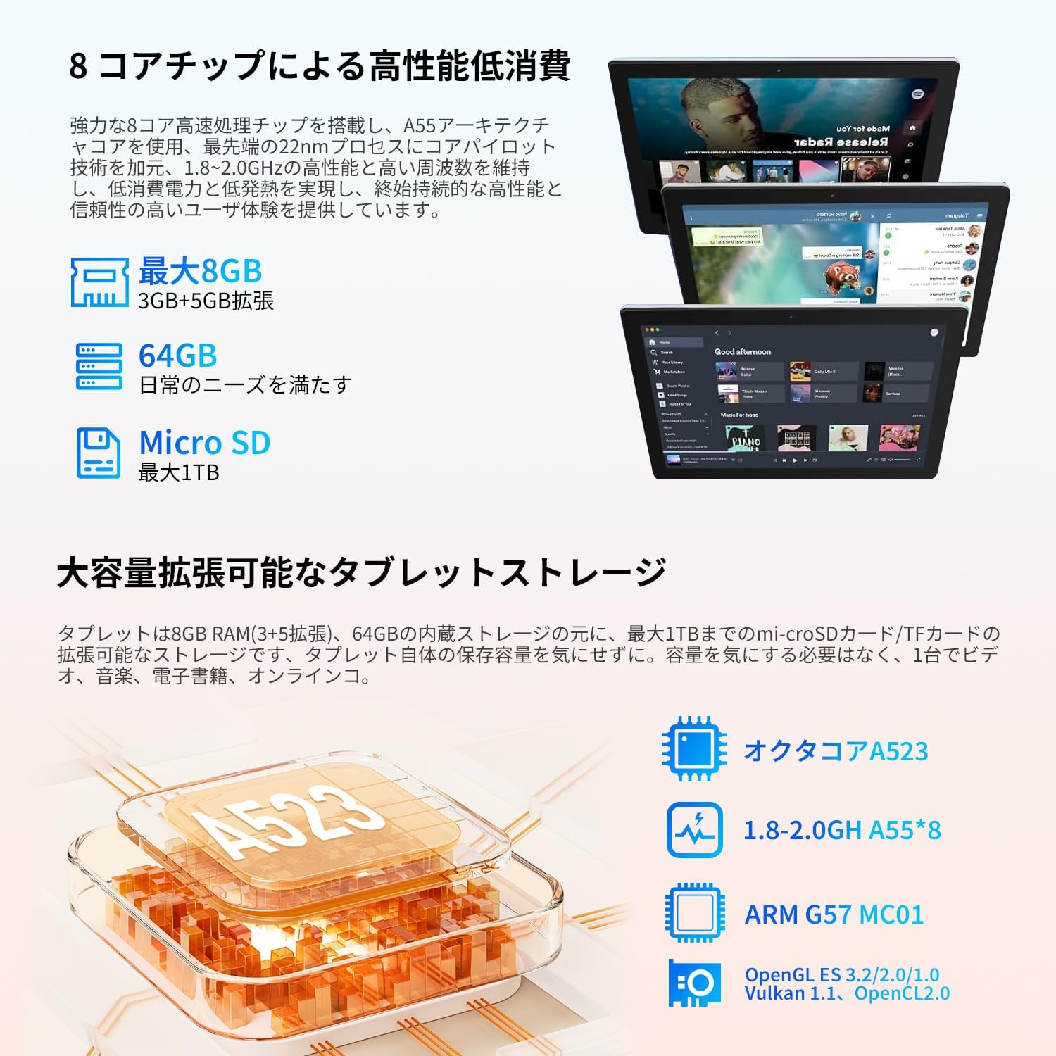 最新モデル タブレット 10インチ Android 高性能 8コア CPU 8GB+64GB 児童向け Wi-Fi対応 5000mAh