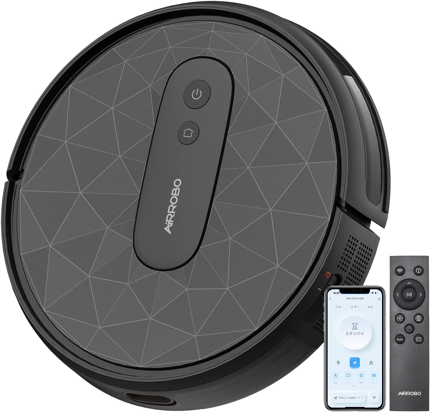 WiFi対応自動掃除機 AIRROBO ブラック 2800Pa強力吸引・120分間稼働・静音設計