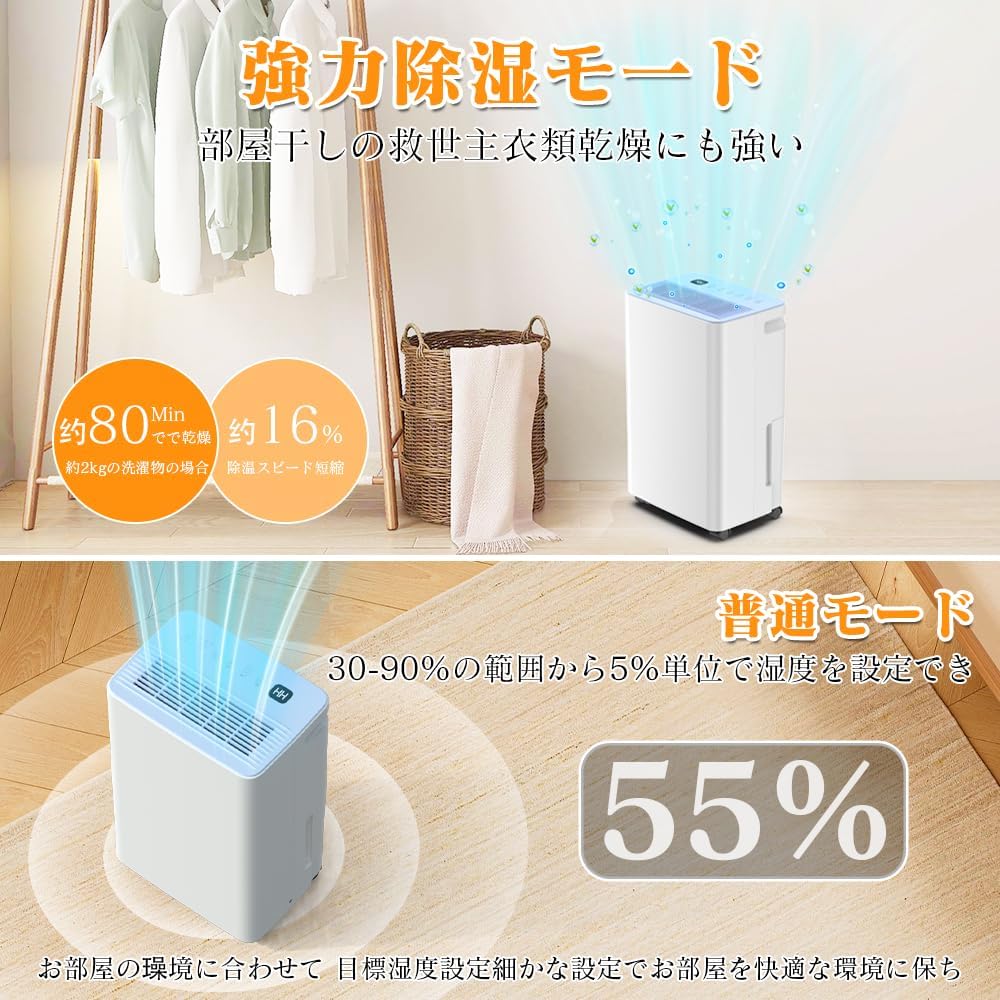 大容量12L/日 コンプレッサー式除湿機 衣類乾燥対応 湿度センサー付【木造15畳/鉄筋30畳】