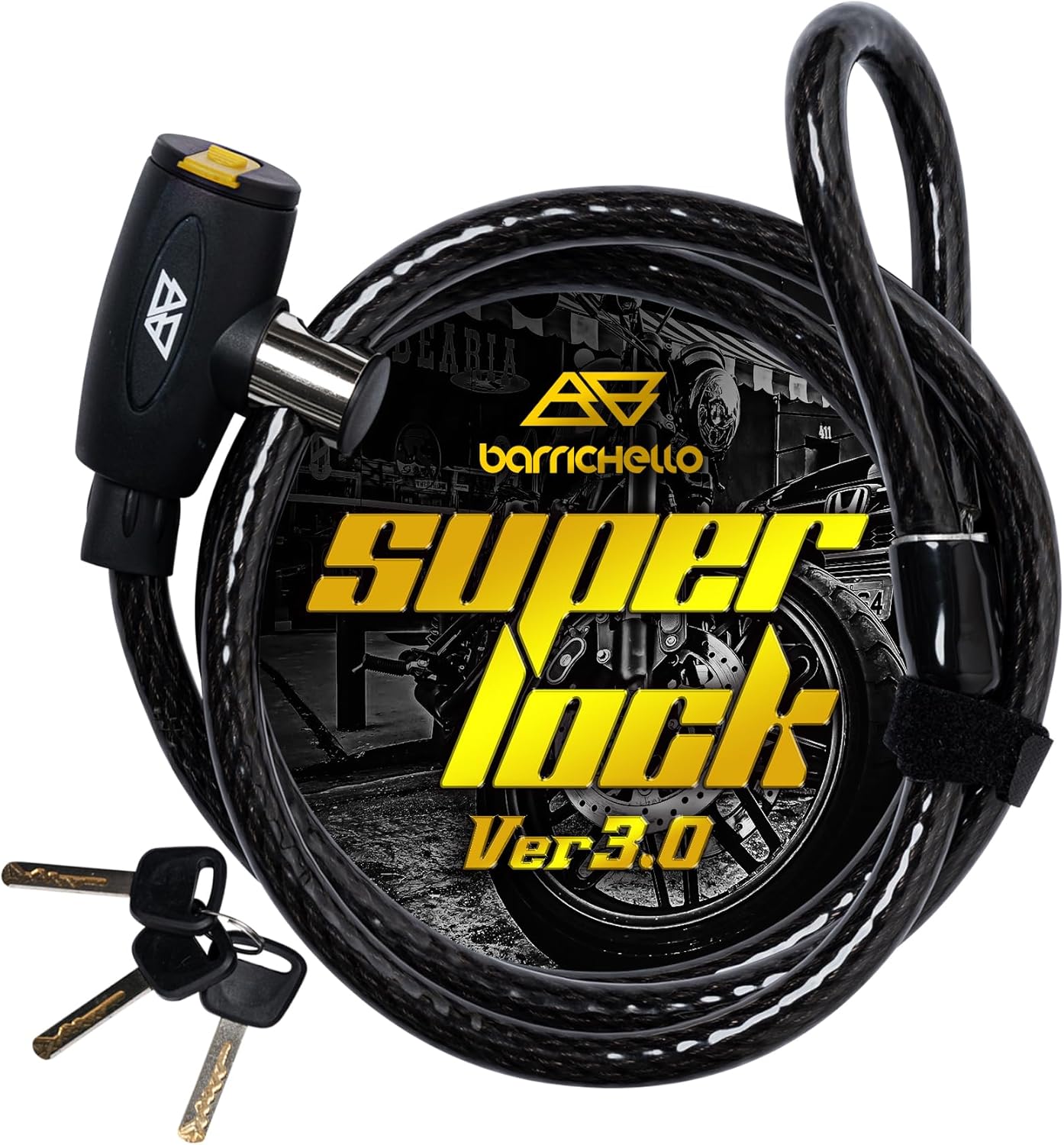 バリチェロ ワイヤーロック Ver3.0 極太 15mm×1850mm 鍵3本付き ブラック 盗難防止用