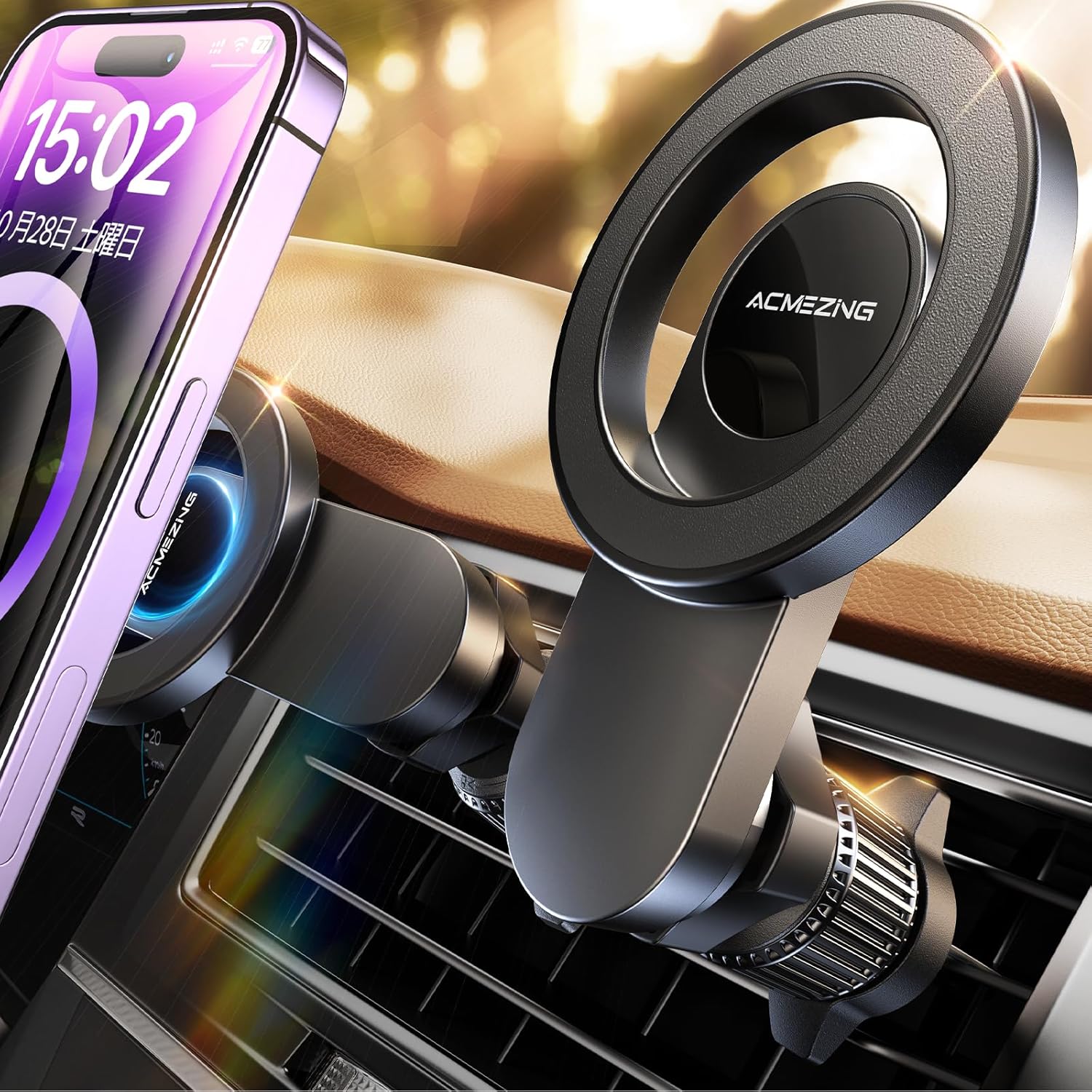 マグネット車載スマホホルダー【史上最強磁力・二重360°調整】iPhone/Android対応
