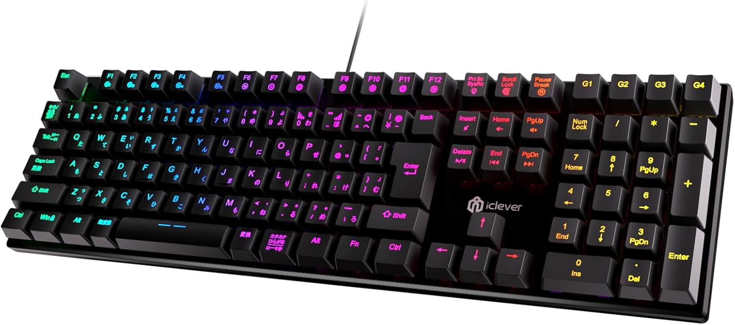 ゲーミング用メカニカルキーボード 赤軸 日本語配列 有線 フルサイズ 112キー カスタマイズ RGBバックライト Windows対応 G07 (ブラック)