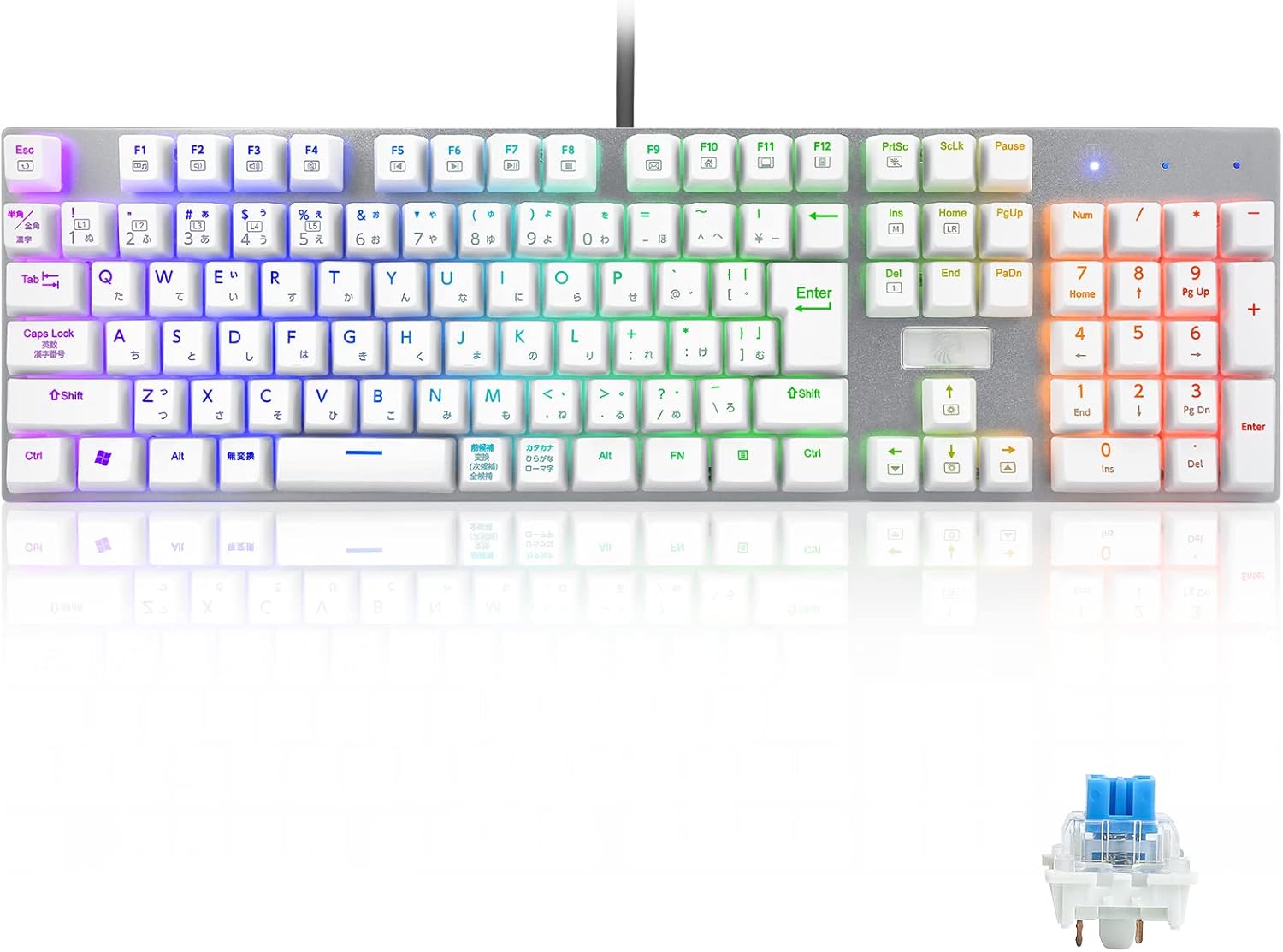 ゲーミングキーボード RGBバックライト フルサイズ109キー 赤軸・青軸 JP配列 Type-C USB接続 Windows/Mac対応