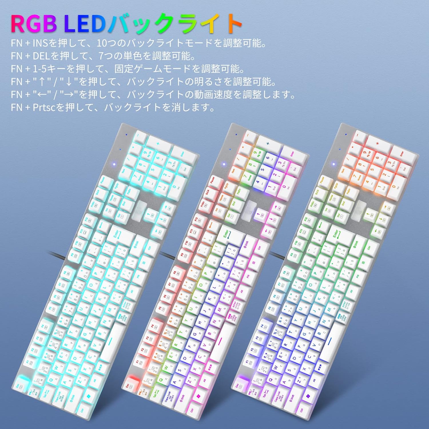 ゲーミングキーボード RGBバックライト フルサイズ109キー 赤軸・青軸 JP配列 Type-C USB接続 Windows/Mac対応