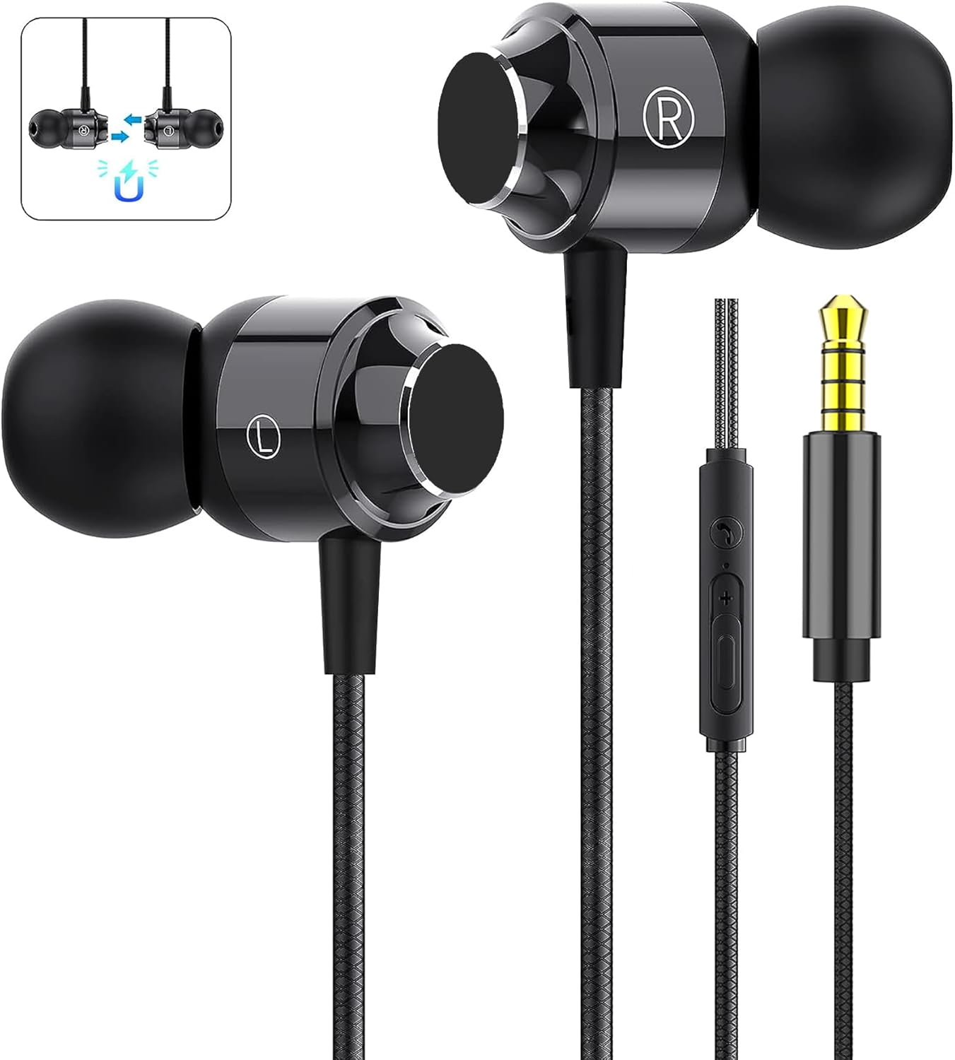 有線マイク付きインナーイヤー型イヤフォン HiFi音質 重低音 音漏れ防止 3.5mmプラグ対応