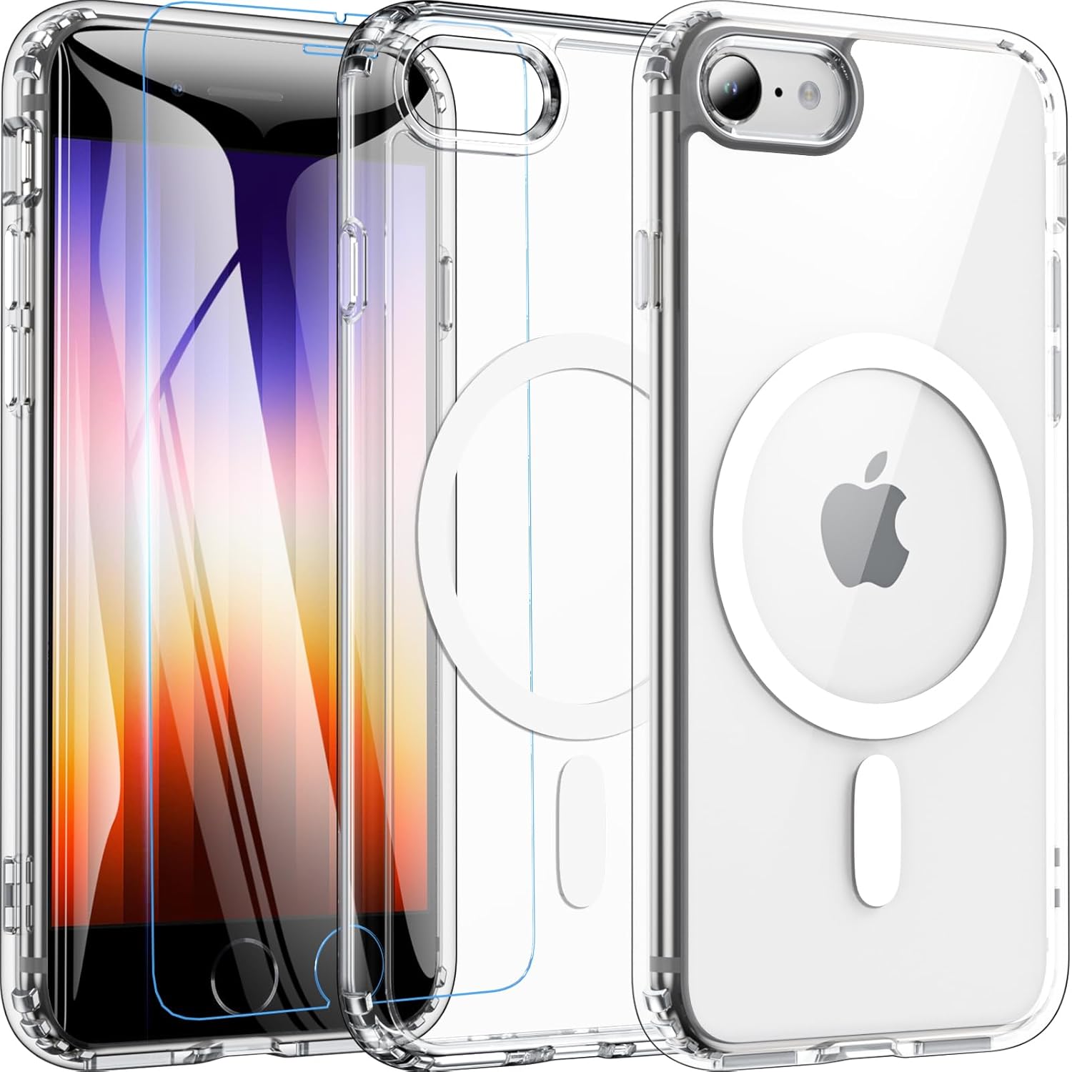 iPhone SE3/SE2対応 MagSafe充電ケース【耐衝撃・指紋防止・黄ばみ防止】ガラスフィルム付き