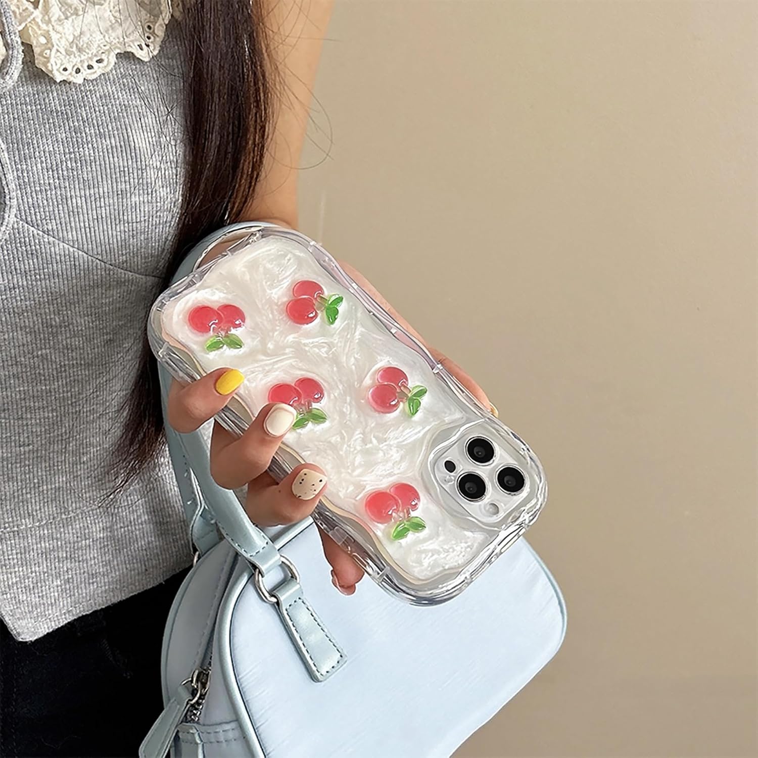 iPhone SEケース 立体 チェリー柄 透明ソフト おしゃれ 韓国デザイン