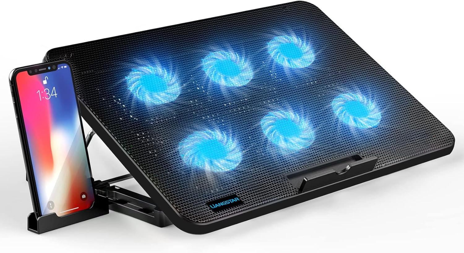 ノートパソコン用冷却パッド - 6ファン搭載、7段階高さ調整、USBポート2つ、最大17.3インチ対応 (ブルー)