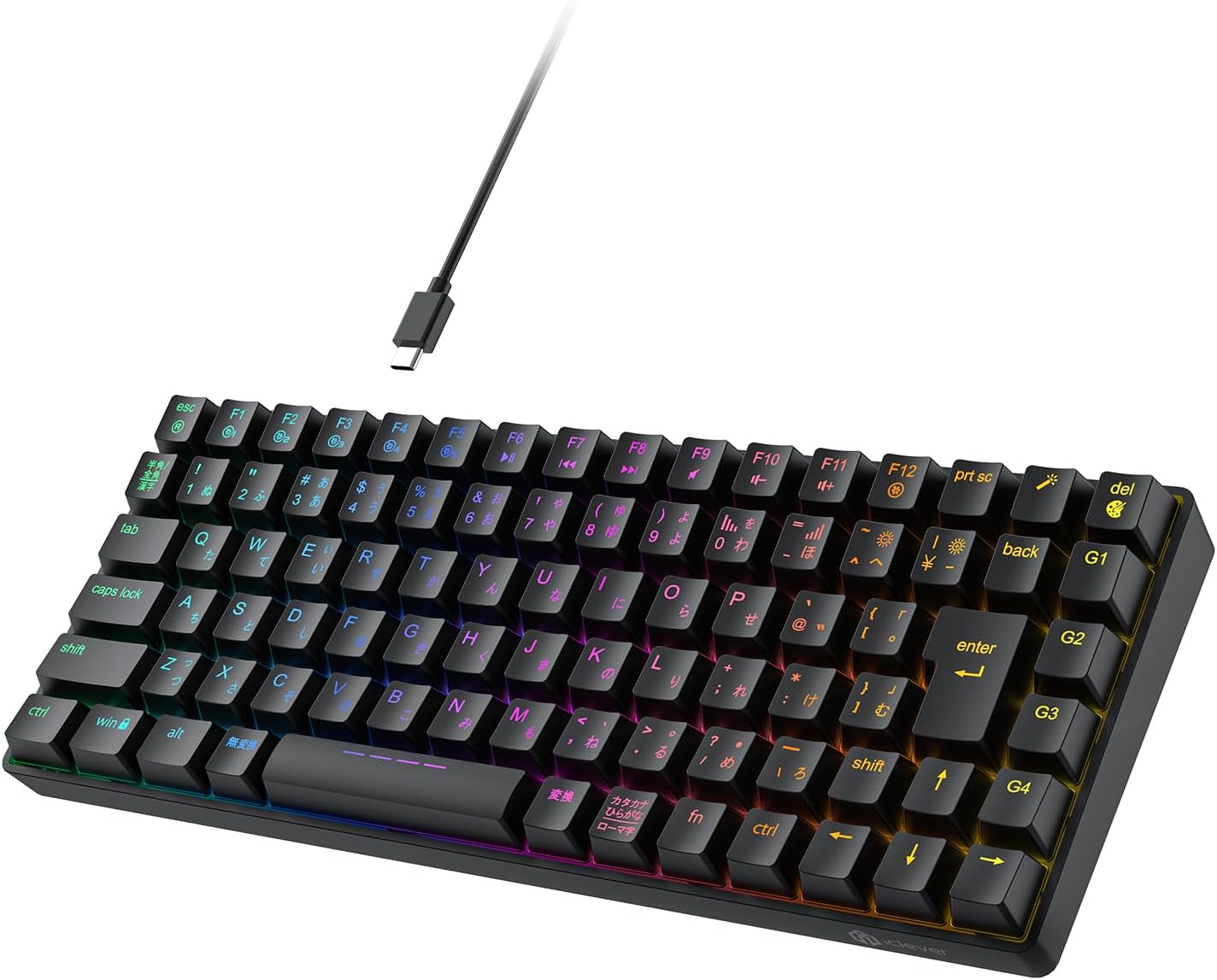 iClever ゲーミングメカニカルキーボード 赤軸 88キー 日本語配列 RGB バックライト 高速反応 有線 G05 (ブラック)