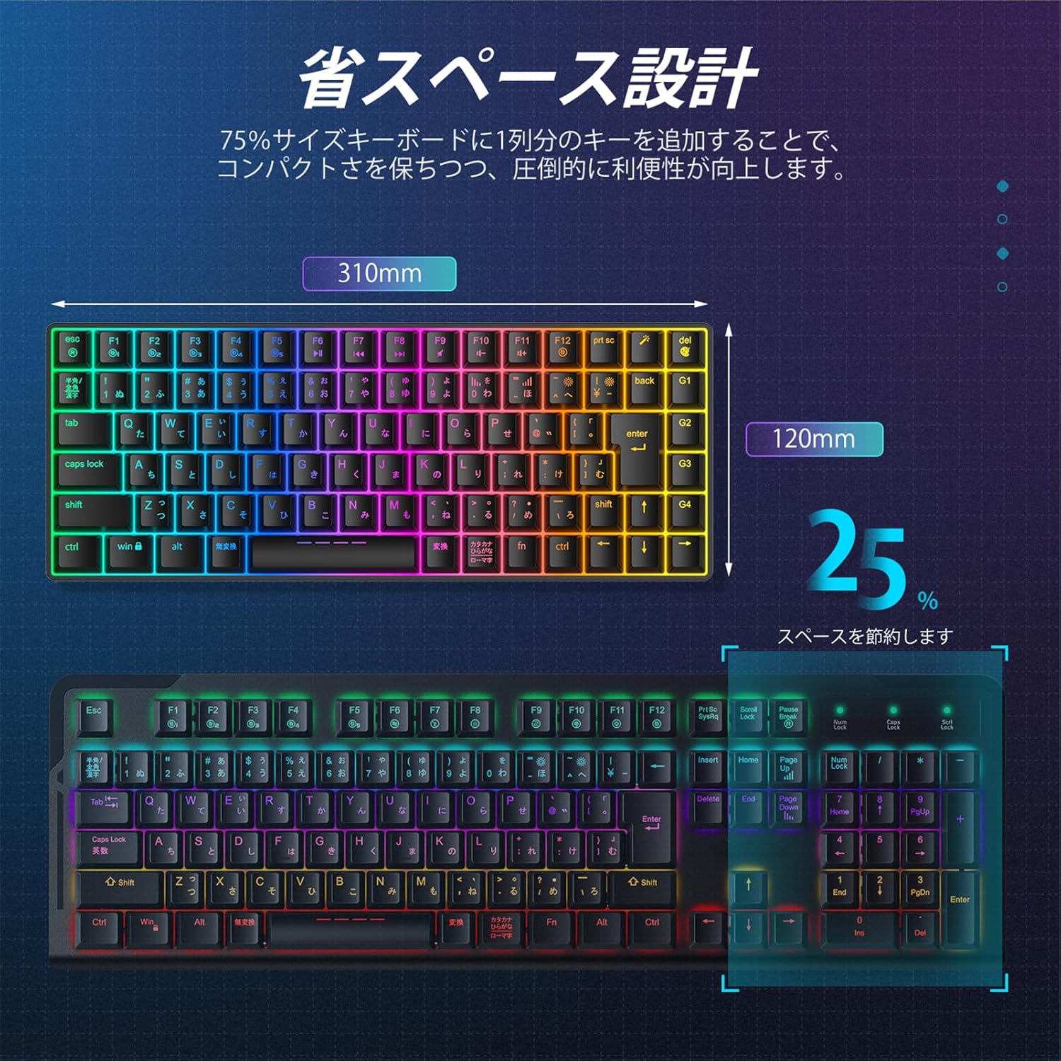iClever ゲーミングメカニカルキーボード 赤軸 88キー 日本語配列 RGB バックライト 高速反応 有線 G05 (ブラック)