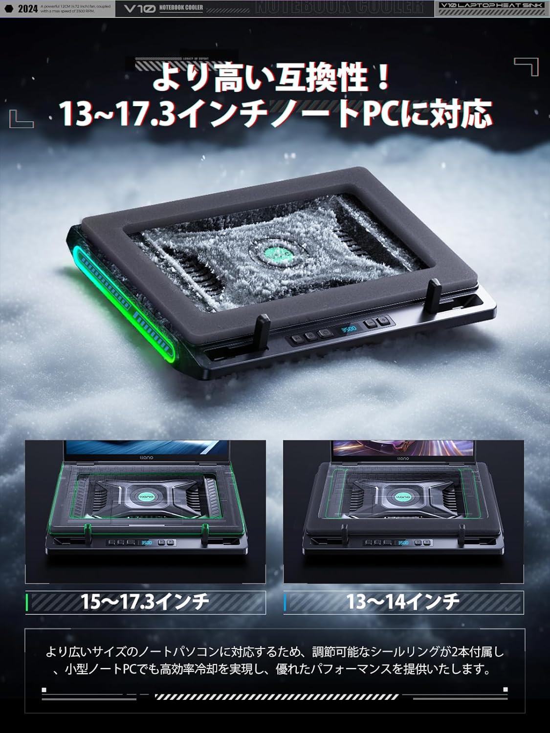 強力ファン搭載ノートパソコン冷却スタンド(ターボブースト・RGBライト・USBハブ)【急速冷却・高さ調節可能】13-17.3インチ対応