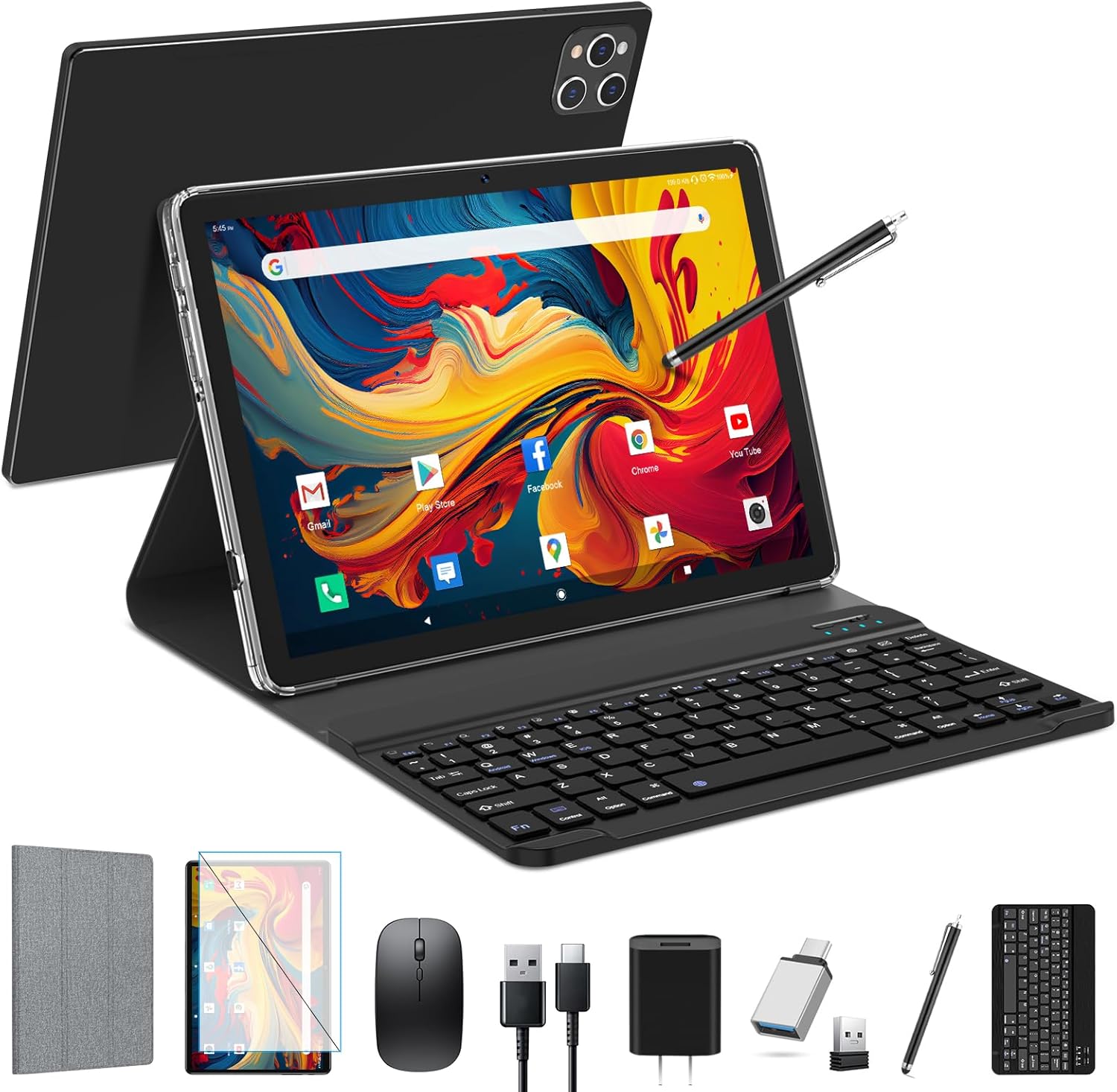 2025年新登場 10インチ 2in1 Androidタブレット 16GB RAM 128GB ROM 7000mAh バッテリー 無線投影 日本語取扱説明書