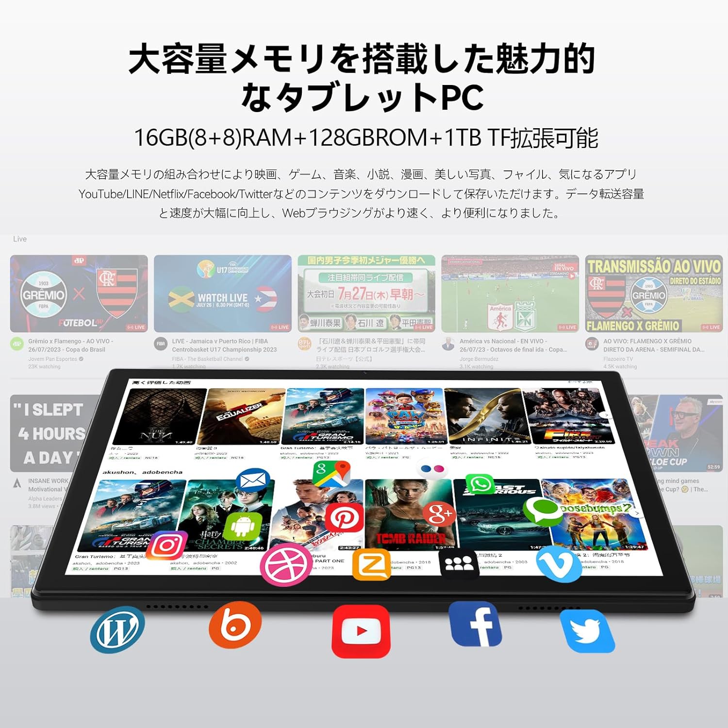 2025年新登場 10インチ 2in1 Androidタブレット 16GB RAM 128GB ROM 7000mAh バッテリー 無線投影 日本語取扱説明書