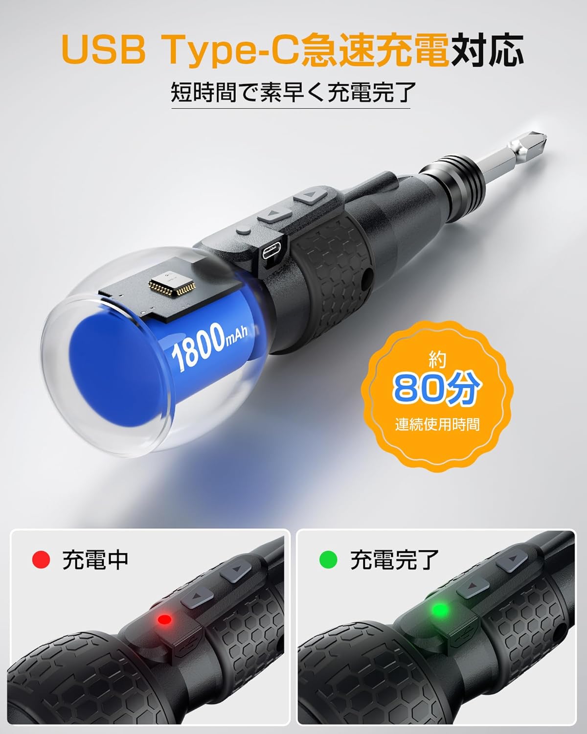 父の日・誕生日プレゼント Yacooda 電動ドライバー 小型・強力 4N.m USB-C充電式・LEDライト搭載