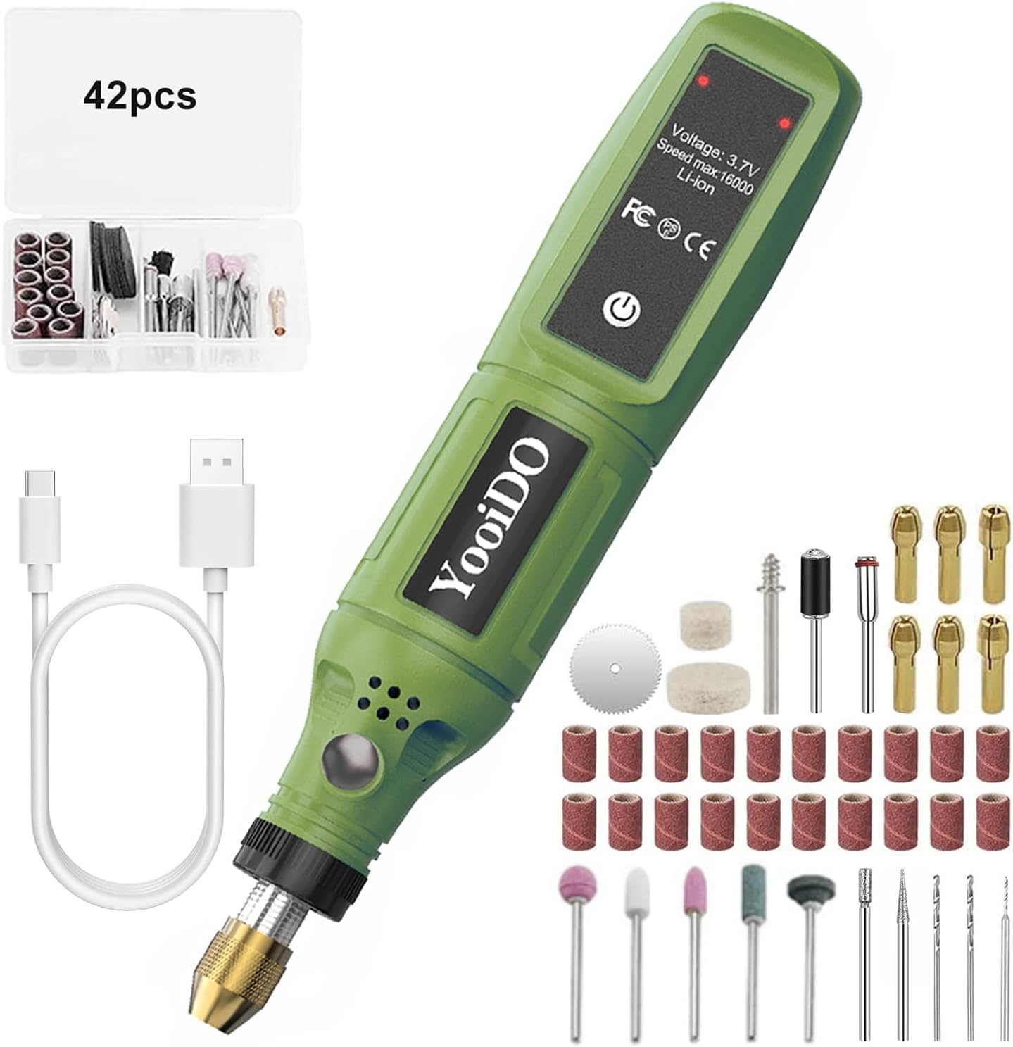 3段変速無線ミニルーターセット 充電式 16000RPM 最大 42pcs 工具 DIY作業用 (マリングリーン)